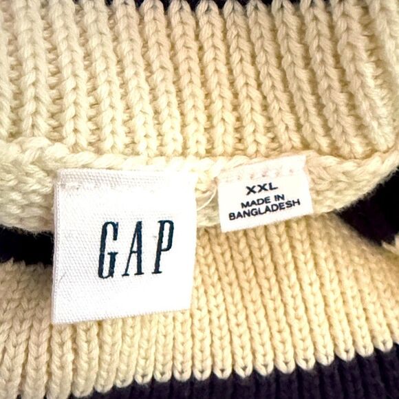 Gap Navy Blue Cream Horizontal Nautical Stripe Turtleneck Fisherman Sweater - Picture 16 of 16